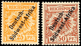 25 Und 50 Pfg Mit Schrägaufdruck In Drei Wörtern, Tadellos Ungebraucht, 25 Pfg Gepr. Bothe BPP, Mi. 560,-, Katalog: I/II - German South West Africa