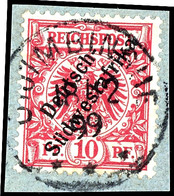 10 Pfennig Kabinettbriefstück, Hellzinnober Quarzend, Zentraler Stempel "OTJIMBINGUE", Michel 250,-, Katalog: 7b BS - Deutsch-Südwestafrika