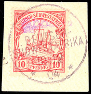 ABBABIS Blockschrift Violett Mit Wanderstempel 10 12 04 Auf Briefstück 10 Pf. Kaiseryacht, Katalog: 13 BS - German South West Africa