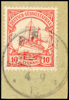 ARIS 4.9 13 Auf Briefstück 10 Pf. Kaiseryacht, Katalog: 26 BS - German South West Africa