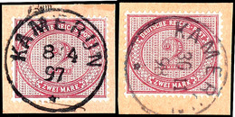 2 Mark Dunkelrotkarmin, 2 Tadellose Postanweisungsausschnitte In Unterschiedlichen Farbnuancen, Je Stempel "KAMERUN", Ge - Cameroun