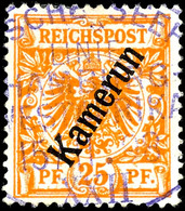 DEUTSCHE SEEPOST LINIE HAMBURG-WESTAFRIKA XXII Auf 25 Pfennig Gelborange Tadellose Marke Mit Violettem, Zentralen Stempe - Kamerun