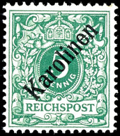 5 Pfg Krone/Adler Mit Diagonalaufdruck "Karolinen", Tadellos Postfrisch, Gepr Bartels Und W.Engel, Mi. 1.900.-, Katalog: - Caroline Islands