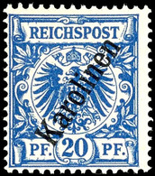 20 Pfennig Steiler Aufdruck, Postfrisch, Sauberes Stück, Ohne Signatur, Michel 65,-, Katalog: 4II ** - Carolinen