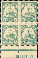 5 Pfg Kaiseryacht Mit Wasserzeichen, Postfrischer Viererblock Mit HAN 3154.19, Mi. 236.-, Katalog: A21 HAN ** - Islas Carolinas