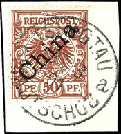 50 Pfg Diagonalaufdruck Auf Briefstück, Zentrisch Gestempelt "TSINGTAU A 27 3 01", Tadelloses Kabinettstück, Gepr. Gentz - Kiautschou