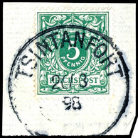 5 Pfennig Opalgrün, Schönes Briefstück, Stempel "TSINTANFORT", Michel/Steuer 300,-, Katalog: V46c BS - Kiauchau