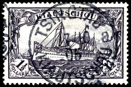 1 1/2 Dollar Kaiseryacht Ohne Wasserzeichen, Kabinettstück, Gestempelt "TSINGTAU A", Geprüft Bothe BPP, Michel 2000,-, K - Kiaochow