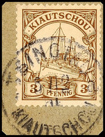 TSINGTAU A 5/12 05, Arge Type 10 A, Klar Auf Briefstück 3 Pf. Kaiseryacht, Katalog: 5 BS - Kiautschou
