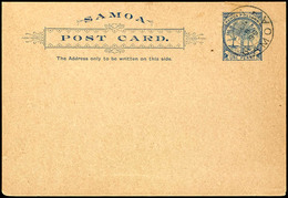 PRIVATPOST: J. Davis, 1 D Blau Palme Ganzsachenkarte Mit Stempel K2 "APIA JUN 8 96", Blanko, Eckbug Oben Links Und Klein - Samoa