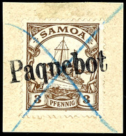 "Paquebot", Schwarzer L1 Als Zusätzlicher Entwerter Auf Briefstück Mit Samoa 3 Pfg Kaiseryacht Mit Blaustiftentwertung,  - Samoa
