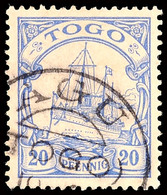 AGU  Teilstempel Klar Auf 20 Pf. Schiffszeichnung (2 Halbe Zähne), Gepr. Bothe, Katalog: 10 O - Togo