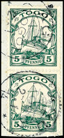AGU 27.1 14, 2mal Je Zentrisch Auf Briefstück Senkr. Paar 5 Pfg Kaiseryacht, Katalog: 21(2) BS - Togo