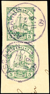 ASSAHUN 11 9 09, Je Zentrisch Klar Auf Senkrechtem Paar 5 Pf. Kaiseryacht O. Wz. Auf Briefstück, Katalog: 8(2) BS - Togo