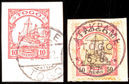ATAKPAME 5 8 07 Und LOME 27 3 12 (Type 2) Auf Postanweisungsausschnitt 50 Pf. Bzw. Briefstück 10 Pf. Kaiseryacht, Katalo - Togo