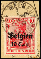 "MELREUX-HOTTON 3 IX 1918", Klar Auf Paketkartenausschnitt 10 C., Katalog: 14 BS - WWI