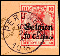 "PERUWELZ 24 X 1916", Klar Auf Postanweisungsausschnitt 10 C., Katalog: 3 BS - WWI