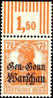 7 1/2 Pfennig Germania Dunkelrötlichorange, Aufdruck Rußig, Oberrandstück, Walzendruck 3'7'3, Postfrisch, Mi. 220.-, Kat - Otros & Sin Clasificación