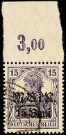 15 Bani Auf 15 Pfg Germania, B-Farbe, Plattenoberrand (Feld 2), Tadellos Gestempelt, Gepr. Wasels BPP, Mi. 45.-, Katalog - Roemenië