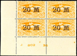 20 M. Auf 80 Pfg. Gelblichorange Im Viererblock Aus Der Linken Unteren Bogenecke Mit Druckdatum "J 802 25", Postfrisch,  - Other & Unclassified