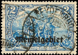 2 M. Blau Mit Plattenfehler "Krone Links Beschädigt", Gestempelt, Oben Einige Zahnspitzen Leicht Verkürzt, Geprüft Erdwi - Memelland 1923