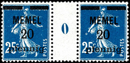 20 Pf A. 25 C. Säerin A-Farbe, Postfrisches Zwischenstegpaar Mit Ms "0", Gepr. Nagler VP, Mi. 160.-, Katalog: 20aMs0 ** - Memelland 1923