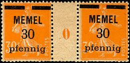 30 Pf A. 30 C. Säerin X-Papier, Postfrisches Zwischenstegpaar Mit Ms "0", Unten Zahnfehler, Gepr. Nagler VP, Mi. 400.-,  - Memelland 1923