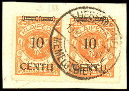 10 C. Auf 25 M Im Waagerechten Typenpaar (BI/AI) Auf Kabinett-Briefstück Mit Dt. Stempel, 1 Wert Mit Klebefalte, Geprüft - Memel (Klaïpeda) 1923