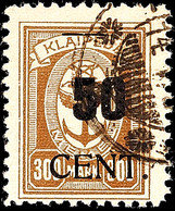 50 C. Auf 300 Mark Aufdruckmarke Mit Zusätzlichem Aufdruck-Strich über Wertziffer, Gestempeltes Kabinettstück, Geprüft D - Memelland 1923