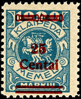 25 Cent Auf 1000 Mark, Type I, Postfrisch, Tadellos, Unsigniert, Fotoattest Nagler VP, Mi. 500,-, Katalog: 221I ** - Memelland 1923