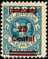 25 Cent Auf 1000 Mark, Type I, Postfrisch, Tadellos, Unsigniert, Fotoattest Nagler VP, Mi. 500,-, Katalog: 221I ** - Klaipeda 1923