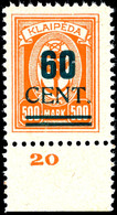 60 Cent Grünaufdruck Tadellos Postfrisch, Tiefst Gepr. Petersen BPP, Mi. 700,--, Katalog: 237I ** - Memelland 1923