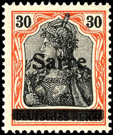 30 Pfg Germania Auf Orangeweißem Papier Mit Aufdruck "Sarre" In Type I, Tadellos Postfrisch, Fotoattest Braun BPP (2016) - Andere & Zonder Classificatie