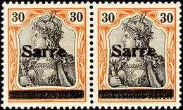 30 Pfg Germania Auf Orangeweißem Papier Mit Aufdruck "Sarre" In Type III,  Waagerechtes Paar, Tadellos Postfrisch, Fotoa - Andere & Zonder Classificatie