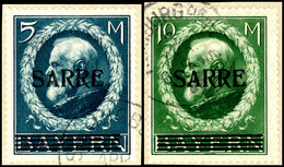 5 Pfg Bis 10 Mark Bayern Mit Aufdruck "Sarre", Mi.-Nr. 30 Bogenfeld 17, Mi.-Nr. 31 Bogenfeld 15, Folgende Aufdruckplatte - Other & Unclassified