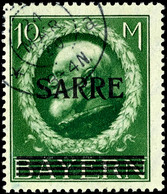 10 Mark Bayern Mit Aufdruck "Sarre", Abart I "kleines A In Sarre", Gestempelt "Ensheim . * A 24 Mär. 20", Tadellose Erha - Andere & Zonder Classificatie