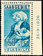 1,50 Fr. Volkshilfe 1926 Vom Eckrand Oben Rechts Mit Druckdatum 26-9-1926, Oberrand Verkürzt, Ungebraucht, MI. 70,-, Kat - Andere & Zonder Classificatie