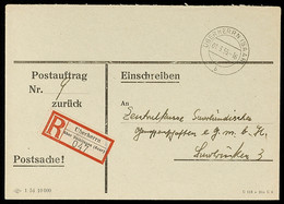 1955, Einschreiben-Vordruckbrief "Postauftrag Zurück" Als Postsache Aus ÜBERHERRN 1.3. Nach Saarbrücken, Ak.-Stempel  BF - Andere & Zonder Classificatie