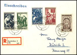 8 + 2 Bis 50 + 20 Fr. Volkshilfe Kpl. Auf R-Satz-Brief Von "SAARBRÜCKEN 18.2.50" Nach Zürich / Schweiz Mit Ankunftsstemp - Andere & Zonder Classificatie