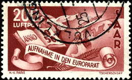 200 Fr. Europarat Flugpostmarke, Plattenfehler I "weißer Punkt Hinter Währungsbezeichnung F" (Feld 15), Tadellos Gestemp - Andere & Zonder Classificatie