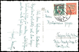 20 H. Wappen Und 50 H. Kopfbilder Auf Bedarfskarte (Ansichtskarte Karlsbad) Nach Regensburg, Katalog: 3A,7 BF - Sonstige & Ohne Zuordnung