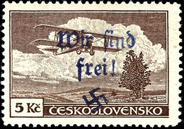 5 Kc. Flugpostmarke Mit Handstempel-Aufdruck "Wir Sind Frei! + Hakenkreuz", Ungebraucht Mit Originalgummierung Und Ganz  - Other & Unclassified