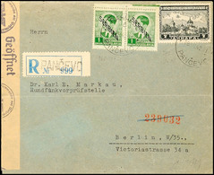 Mischfrankatur Aus Klöster über 7 Din. Mit Serbien I über 1 Din.(Paar) Auf Portogerechtem Auslands-R-Brief Nach Berlin M - WW2