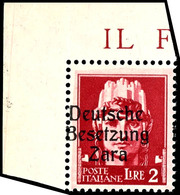 2 Lire, Type I, Linke Obere Bogenecke Postfrisch (Rand 1mal Gefaltet), Sign. Ludin BPP, Kurzbefund Brunel VP (2018): "Di - Duitse Bez.: Zara