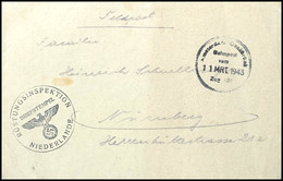 1943, 11.3. Feldpost-Brief, Absender Rüstungsinspektion Niederlande Nach Nürnberg, Entsprechender Briefstempel Und Bahnp - Sonstige & Ohne Zuordnung