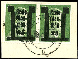 25 Auf 42 Pfg Hitler Im Waagerechten Paar Auf Kabinett-Briefstück, Linke Marke Mit Zweitem Teilabdruck (stark Nach Links - Glauchau