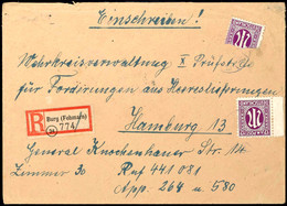 Burg (Fehmarn), 30 Pfg Einschreibezettel Mit Gebührenfunktion Sowie Zwei 12 Pfg AM-Post, Eine Mit Linkem Bogenrand, Auf  - Kiel