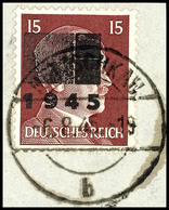 15 Pfg Hitler Mit Aufdruck In Type IIb, Tadellos Gestempelt "Netzschkau B -6.8.45" Auf Briefstück, Fotobefund Kunz BPP ( - Andere & Zonder Classificatie