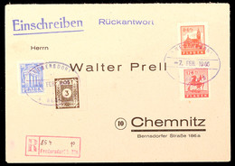 8, 12 Und 20 Pf. Volkshilfe In MiF Mit 3 Pf. Ostsachsen A. R.-Brief Von Fredersdorf Nach Chemnitz, Klarer Notstempel "FR - Plauen