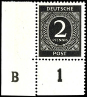 2 Pfg. Ziffer Aus Der Linken Unteren Bogenecke Mit Druckerzeichen "B", Postfrisch, Mi. 100.-, Katalog: 912DZ1 ** - Andere & Zonder Classificatie